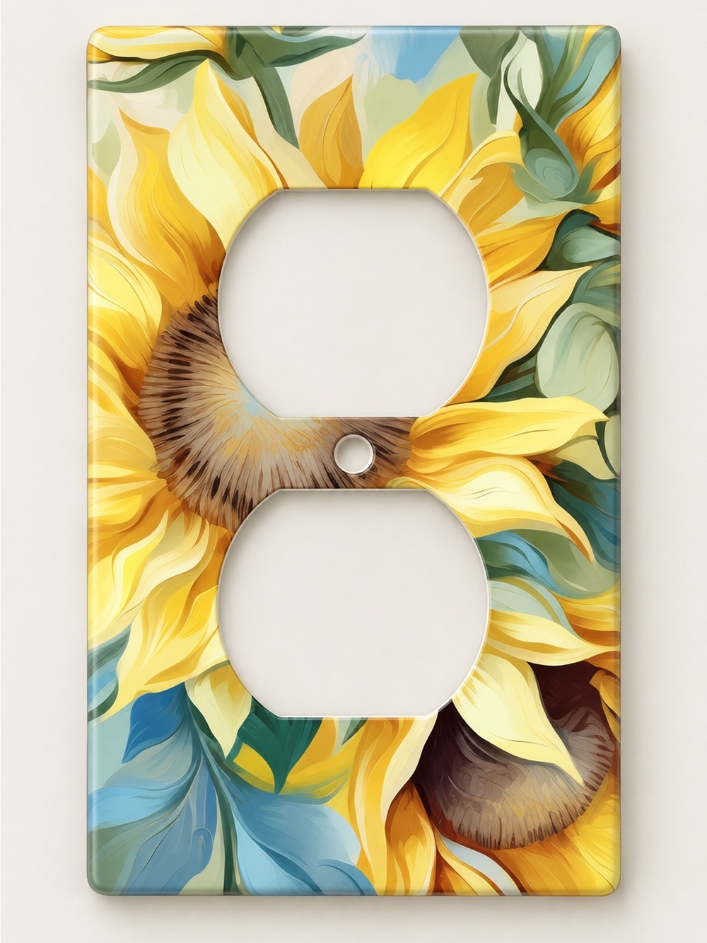 Handmade Yellow Sunflower Floral Duplex Outlet Cover Plate